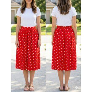 Vintage Pant-her Polka Dot Midi Skirt Red White Size 12 Made in USA 80s 90s